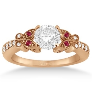 Butterfly Diamond and Ruby Engagement Ring 18k Rose Gold 0.20ct - All