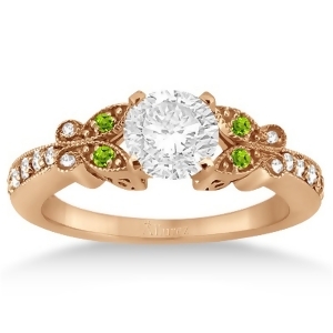 Butterfly Diamond and Peridot Engagement Ring 14k Rose Gold 0.20ct - All