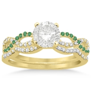 Infinity Diamond and Emerald Engagement Ring Set 14k Yellow Gold 0.34ct - All