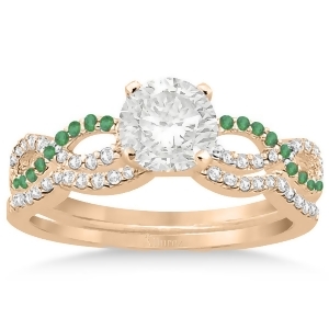 Infinity Diamond and Emerald Engagement Ring Set 18k Rose Gold 0.34ct - All