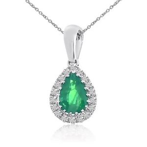 Diamond Teardrop Pear Emerald Pendant Necklace 14k White Gold 0.57ct - All