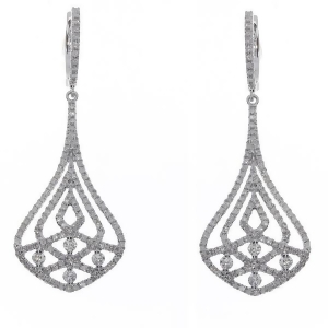 Diamond Accented Fashion Bell Drop Earrings 14k White Gold 1.41ct - All