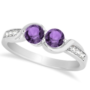 Amethyst Diamond Accented Twisted Two Stone Ring 14k White Gold 1.13ct - All