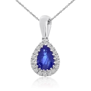 Diamond Teardrop Pear Sapphire Pendant Necklace 14k White Gold 0.57ct - All