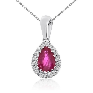 Diamond Teardrop Pear Ruby Pendant Necklace 14k White Gold 0.57ct - All