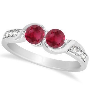 Ruby Diamond Accented Twisted Two Stone Ring 14k White Gold 1.13ct - All