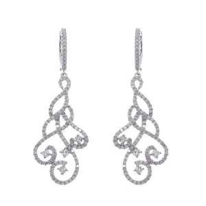 Diamond Accented Swirl Drop Fashion Earrings 14k White Gold 1.30ct - All