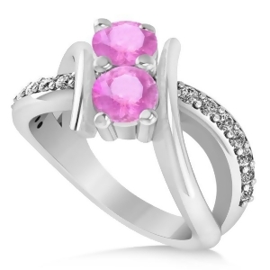 Pink Sapphire Diamond Bypass Split Two Stone Ring 14k White Gold 1.28ct - All