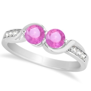 Pink Sapphire Diamond Accented Twisted Two Stone Ring 14k White Gold 1.13ct - All