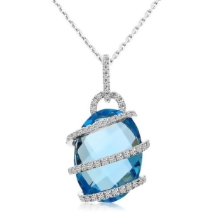 Diamond and Blue Topaz Swirl Pendant Necklace 14k White Gold 9.08ct - All