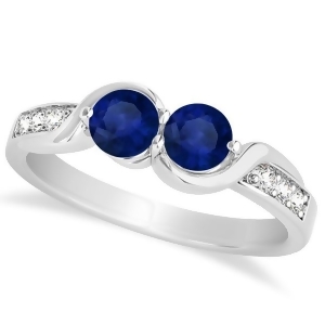Blue Sapphire Diamond Accented Twisted Two Stone Ring 14k White Gold 1.13ct - All