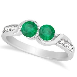 Emerald Diamond Accented Twisted Two Stone Ring 14k White Gold 1.13ct - All