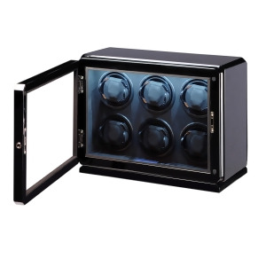 High Gloss Carbon Fiber Six Watch Winder Glass Window and Suede Interior - All
