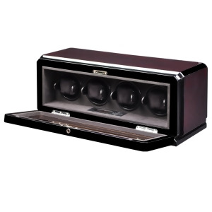 High Gloss Rosewood Four Watch Winder w/ Glass Window and Suede Interior - All