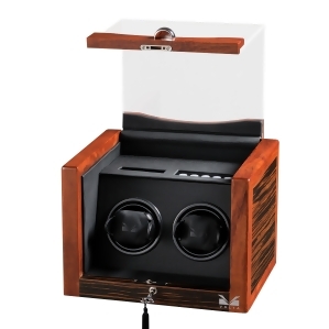Double Watch Winder Rustic Ebony Rosewood and Black Leather Interior - All