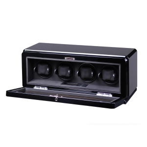 High Gloss Carbon Fiber Four Watch Winder Glass Window and Suede Interior - All