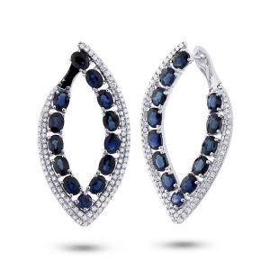 1.13Ct Diamond and 6.33ct Blue Sapphire 14k White Gold Earrings - All
