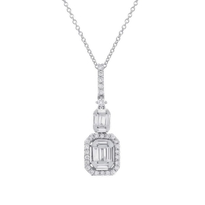 0.69Ct 18k White Gold Diamond Baguette Pendant Necklace - All