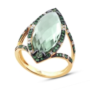 0.15Ct Diamond and 6.79ct Green Amethyst and Green Garnet 14k Yellow Gold Ring - All