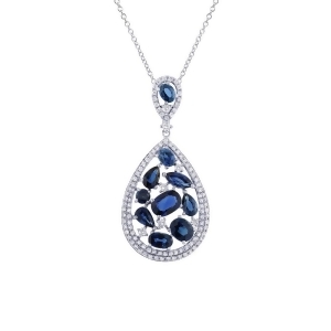 0.60Ct Diamond and 3.17ct Blue Sapphire 14k White Gold Pendant Necklace - All