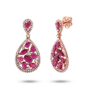 1.09Ct Diamond and 4.38ct Ruby 14k Rose Gold Earrings - All