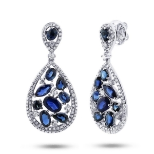 1.09Ct Diamond and 5.34ct Blue Sapphire 14k White Gold Earrings - All