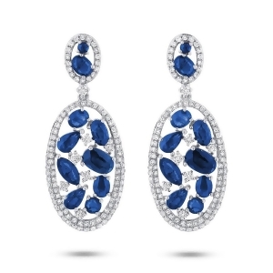 1.12Ct Diamond and 5.30ct Blue Sapphire 14k White Gold Earrings - All