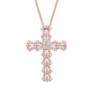1.28Ct 18k Rose Gold Diamond Cross Pendant Necklace - All