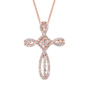 0.99Ct 18k Rose Gold Diamond Cross Pendant Necklace - All