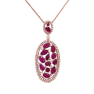 0.60Ct Diamond and 2.88ct Ruby 14k Rose Gold Pendant Necklace - All