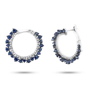 0.24Ct Diamond and 1.22ct Blue Sapphire 14k White Gold Earrings - All