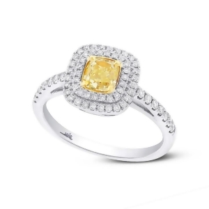 0.72Ct Cushion Cut Center and 0.35ct Side 14k Two-tone Gold Natural Yellow Diamond Ring - All
