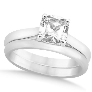 Diamond Solitaire Cushion Cut Bridal Set 14k White Gold 1.00ct - All