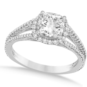 Diamond Split Shank Cushion Cut Engagement Ring 14k White Gold 1.34ct - All