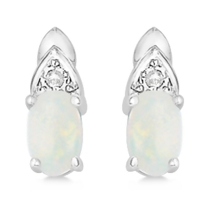 Diamond Accented Opal Drop Earrings 14k White Gold 0.37ct - All
