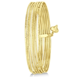 Diamond-cut Slip-On Seven Bangle Bracelets 14k Yellow Gold - All