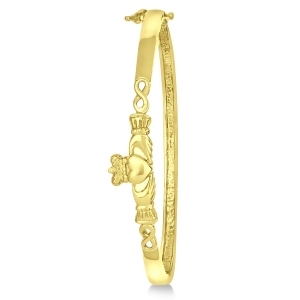 Claddagh Hinged Stackable Bangle Bracelet 14k Yellow Gold - All