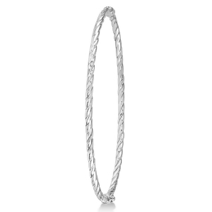 Textured Twist Hinged Stackable Bangle Bracelet 14k White Gold - All