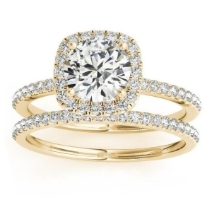 Square Halo Diamond Bridal Setting Ring and Band 18k Yellow Gold 0.33ct - All