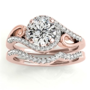 Diamond Swirl Engagement Ring and Band Bridal Set 18k Rose Gold 0.36ct - All