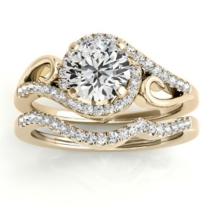 Diamond Swirl Engagement Ring and Band Bridal Set 18k Yellow Gold 0.36ct - All