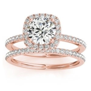 Square Halo Diamond Bridal Setting Ring and Band 18k Rose Gold 0.33ct - All