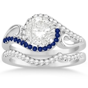 Swirl Bypass Diamond and Blue Sapphire Bridal Set Palladium 0.36ct - All