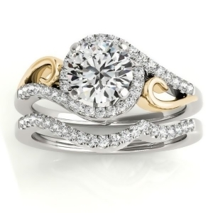 Diamond Swirl Engagement Ring Bridal Set 18k Two-Tone Gold 0.36ct - All