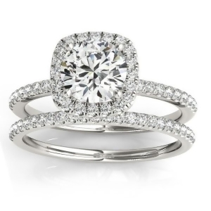 Square Halo Diamond Bridal Setting Ring and Band Platinum 0.33ct - All