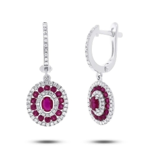 0.45Ct Diamond and 1.03ct Ruby 14k White Gold Earrings - All