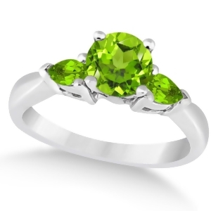 Pear Cut Three Stone Peridot Engagement Ring 14k White Gold 1.50ct - All