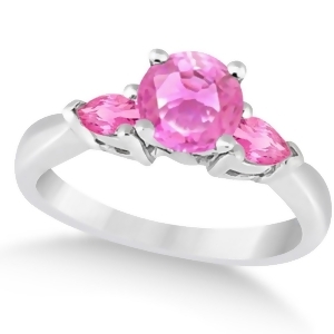 Pear Three Stone Pink Sapphire Engagement Ring 14k White Gold 1.50ct - All