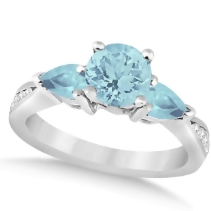 Diamond and Pear Cut Aquamarine Engagement Ring 14k White Gold 1.79ct - All