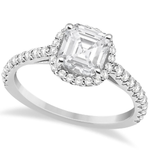 Halo Design Asscher Cut Diamond Engagement Ring 14k White Gold 0.88ct - All